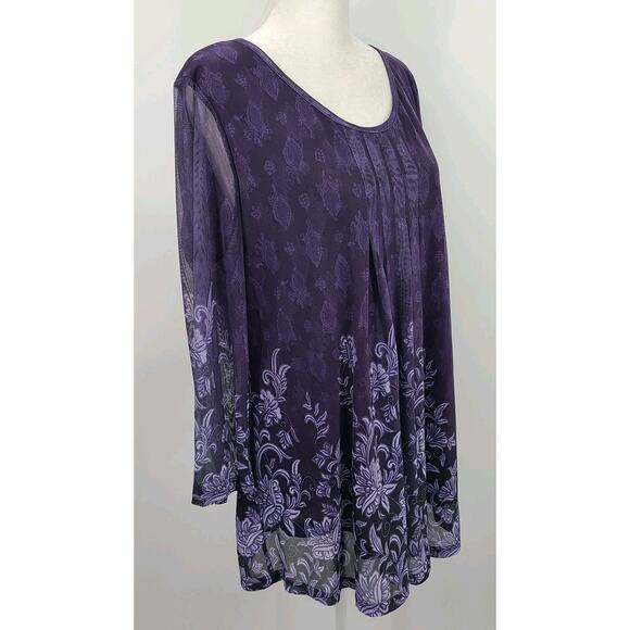 Fairygoth Dark Romantic Tunic Top Sz LARGE Sheer Sleeves Purple Feminine Lined - Picture 6 of 13